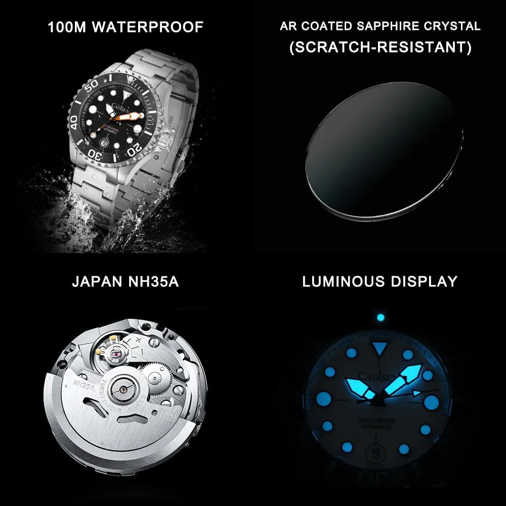 Luxury Stainless Steel Watch Homage CADISEN Men erect handful theorize wool Watches Mechanical Automatic 100M Waterproof Brand 
