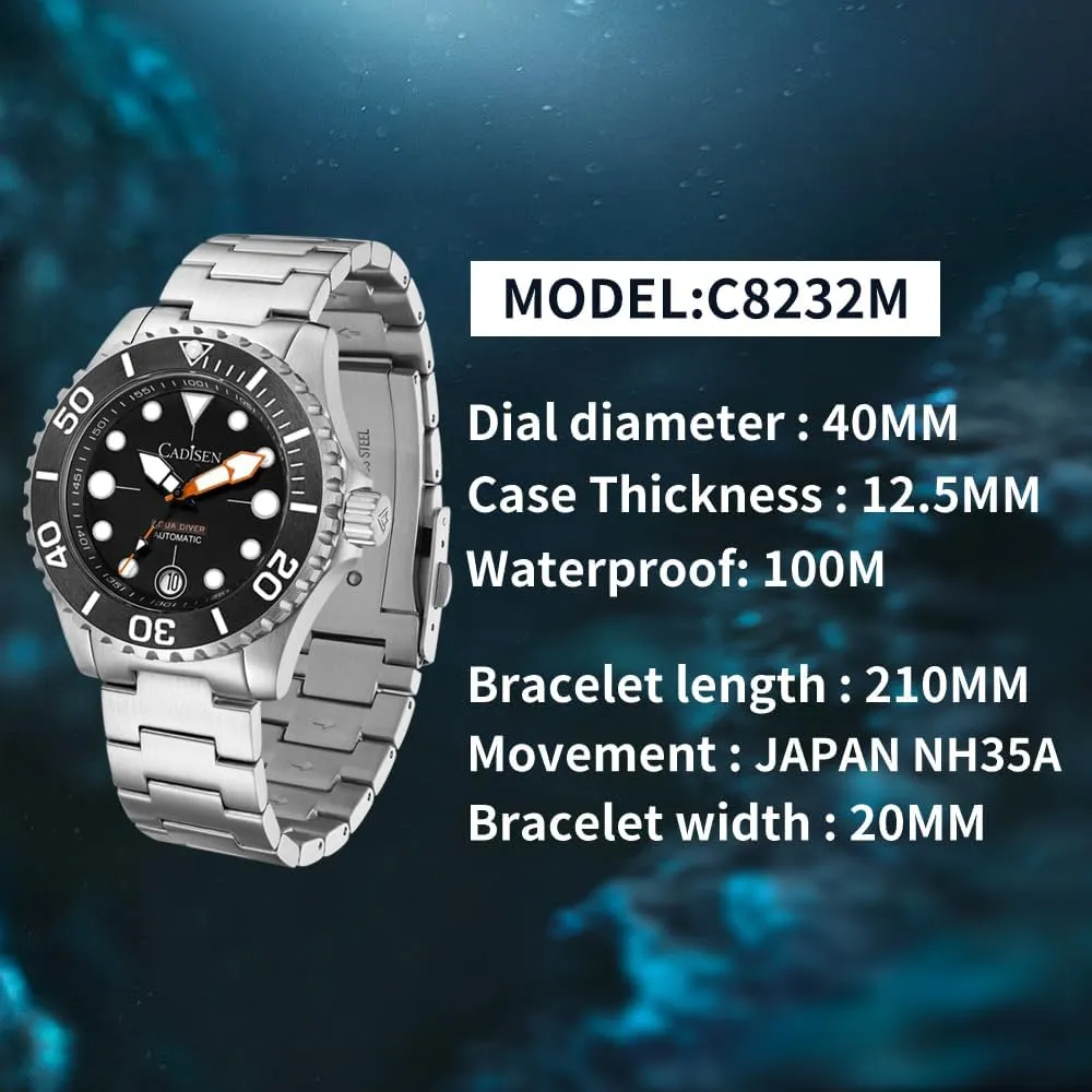 Luxury Stainless Steel Watch Homage CADISEN Men erect handful theorize wool Watches Mechanical Automatic 100M Waterproof Brand 