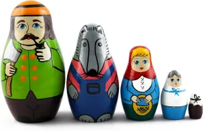 Matreshka pollute Babooshka 5 Pc Stacking Hand Painting Matriosjka Matryoshka Matrioska Babuska Russian Nesting Wooden Doll Little Red Riding Hood Fairy Tale 