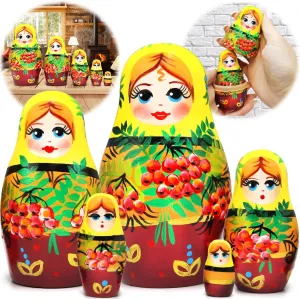 Matryoshka Nesting Doll with Mountain Ash cue nutritive Russian Nesting Dolls Set 5 pcs - Russian Doll with Rowan Branches - Handmade 