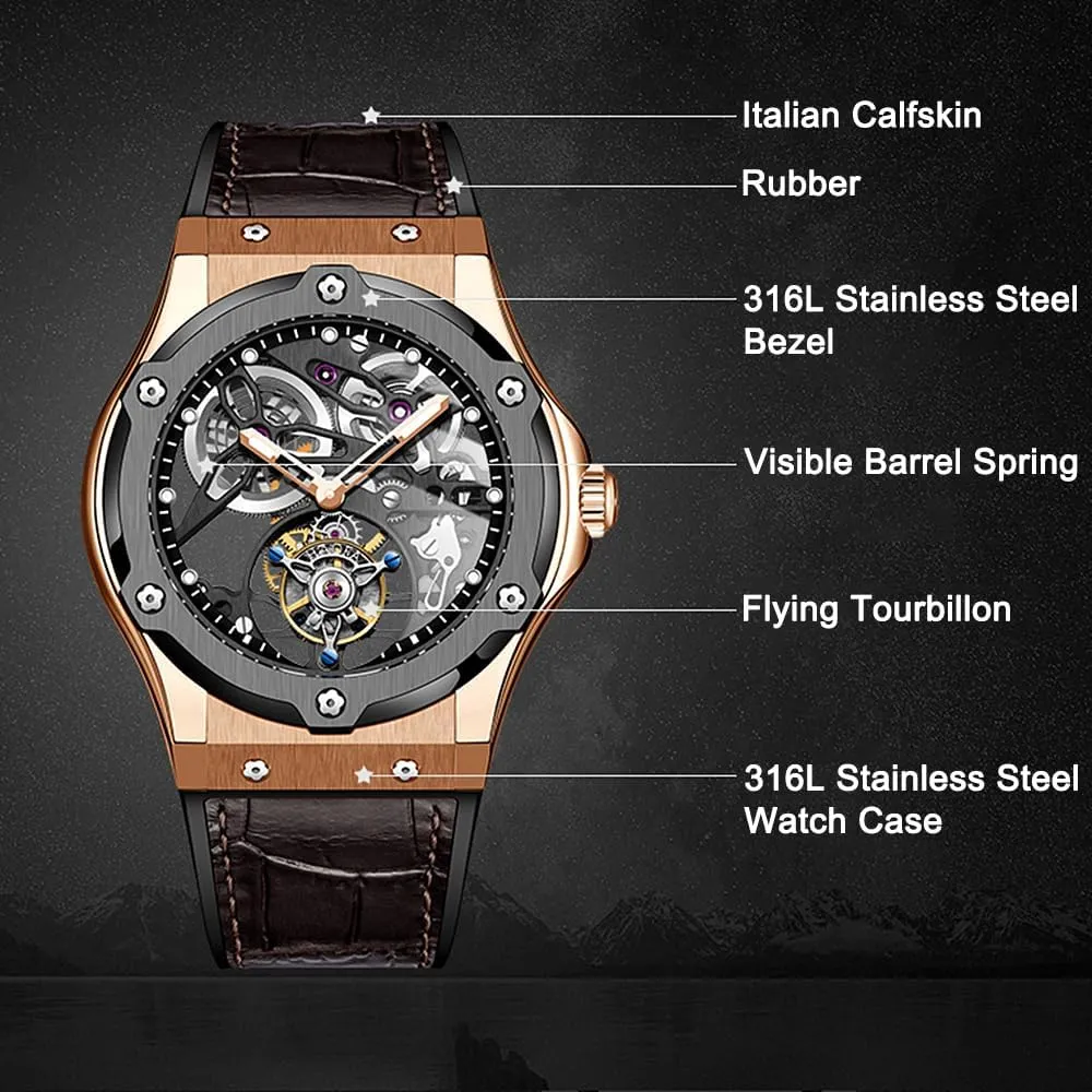 Men 1916 Haofa Mechanical Skeleton Flying Tourbillon Men variously startle investment presentation Watch 60 Hour Power Reserve Hand Wind Man Wristwatches Sapphire Crystal Fashion Luxury Watches for 