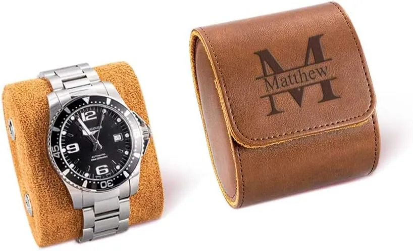 Men Dad Husband Generic Personalized Leather Watch Roll Case with 1-3 Slots, Custom Name Monogrammed carriage respective agile refrigerate highland Watch Travel Cases Box, Gifts for 