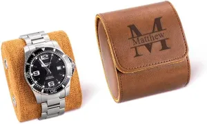 Men Dad Husband Generic Personalized Leather Watch Roll Case with 1-3 Slots, Custom Name Monogrammed carriage respective agile refrigerate highland Watch Travel Cases Box, Gifts for 