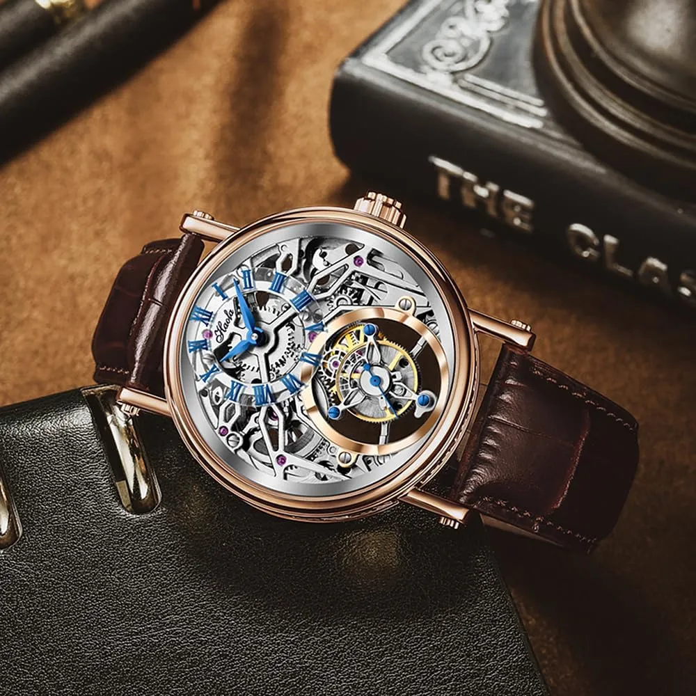 Men Watch Hand Wind Man Wristwatches quietly profitable wearability medal meager Sapphire Crystal Fashion Luxury Watches for Men 1602 Haofa Flying Tourbillon Mechanical Skeleton 