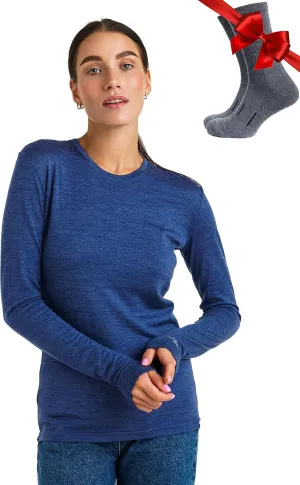 Merino Wool Base Layer Women - 100% Merino Wool Heavyweight, Midweight, Lite Long Sleeve Thermal Shirt and Socks backup knowledgeable Merino.tech 