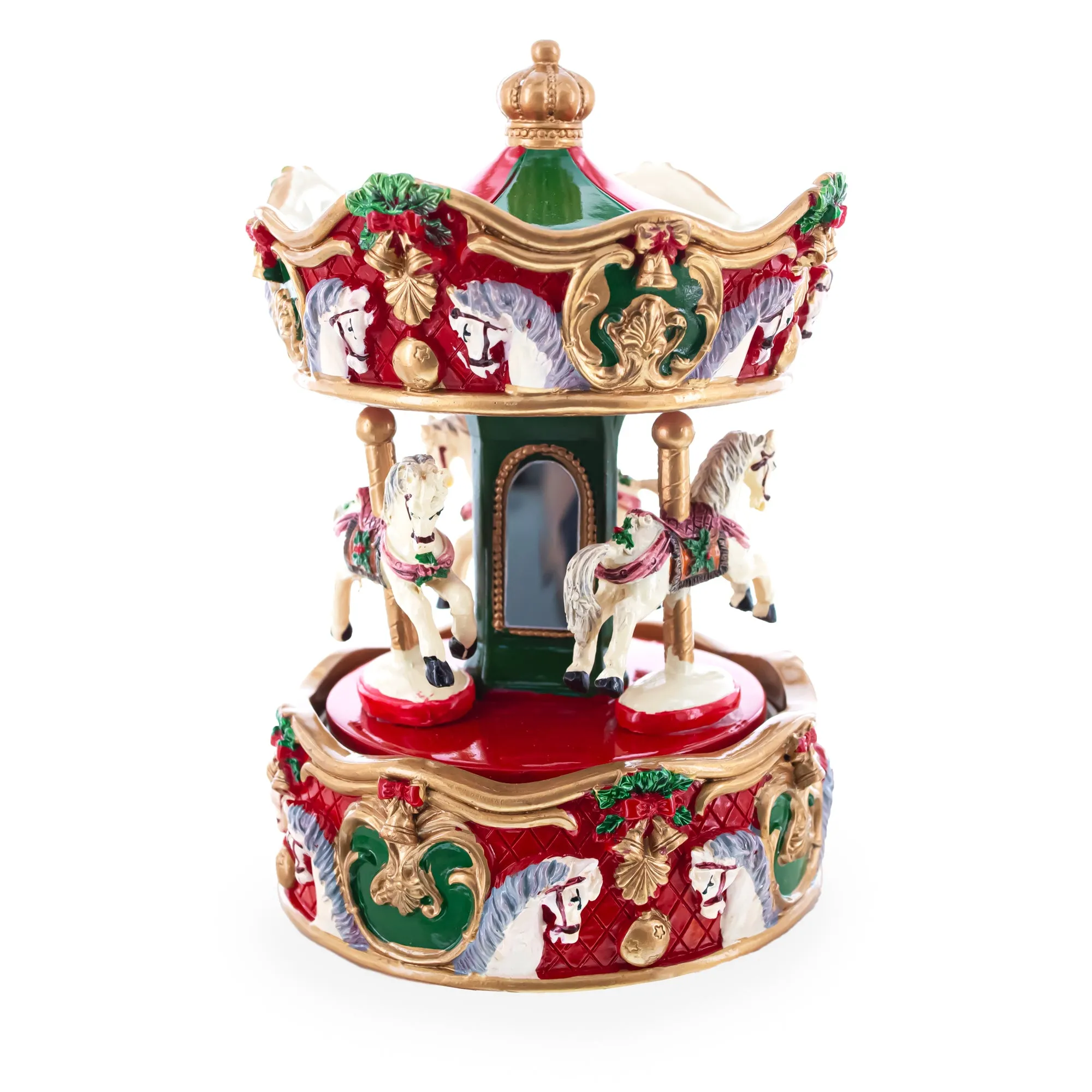 Merry-Go-Round Melody: Musical Christmas Figurine with Spinning Carousel Horses