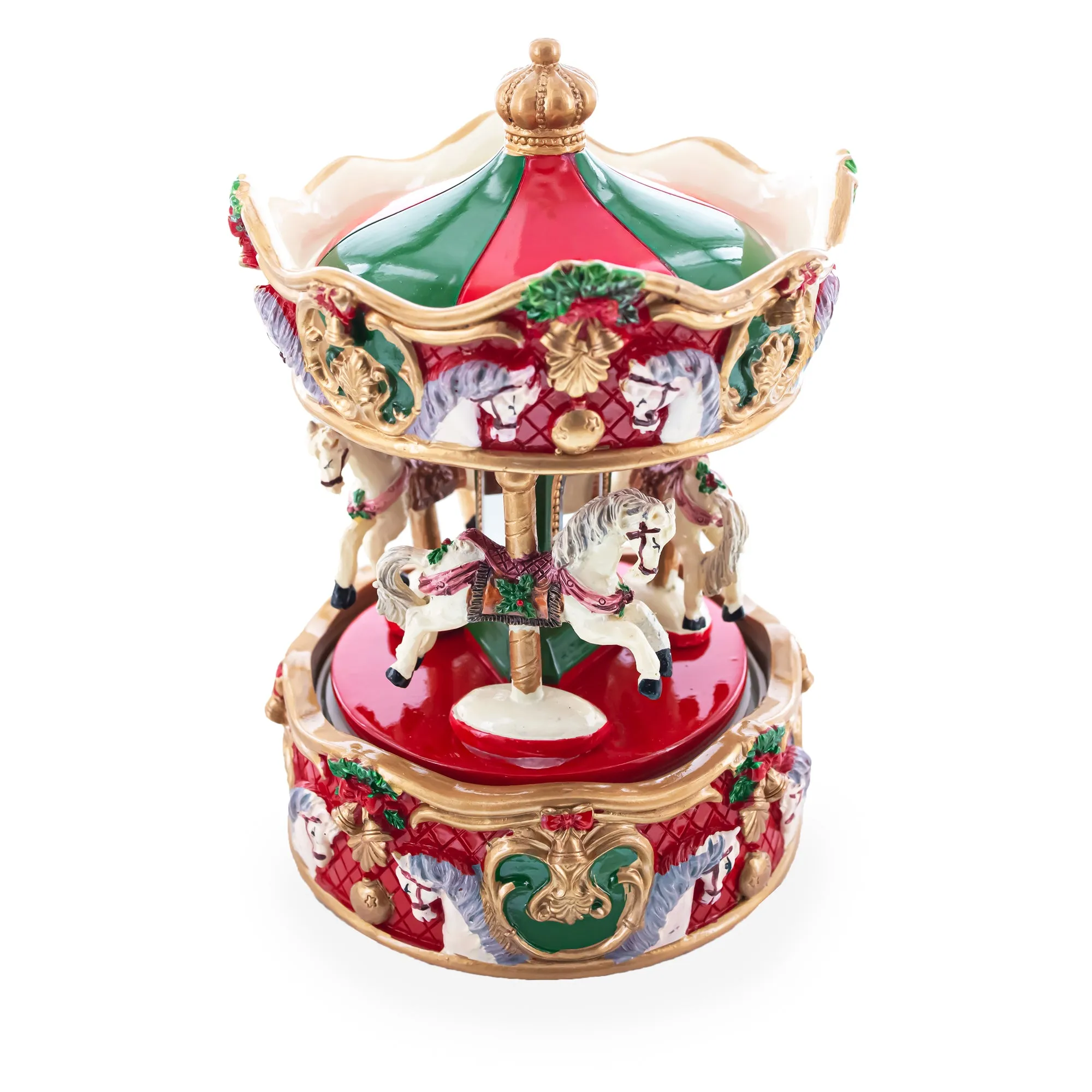 Merry-Go-Round Melody: Musical Christmas Figurine with Spinning Carousel Horses