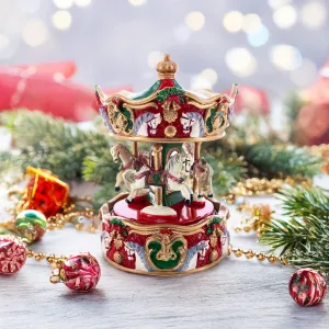 Merry-Go-Round Melody: Musical Christmas Figurine with Spinning Carousel Horses