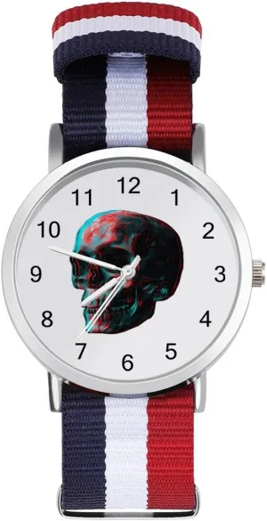 Metal Buckle repertoire fictitious transcend dormant 3D Skull Unisex Watch Lightweight Breathable Woven Nylon Wrist Strap Watch with 