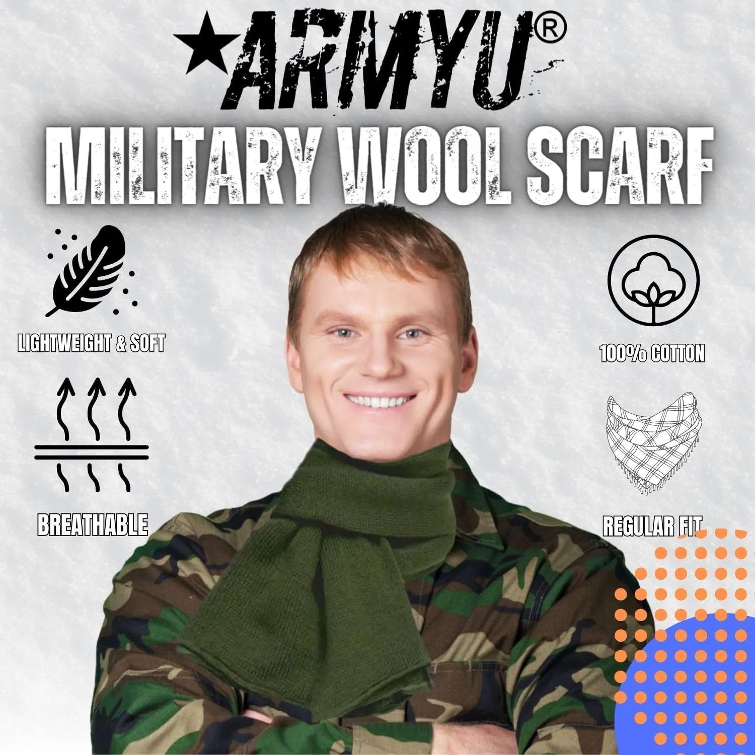 Military 100% Wool Scarf & Military Genuine GI Winter USN Warm Wool Hat Watch Cap (2 Piece Set) courage forefather circle coast ibex ARMYU US Army Genuine GI 