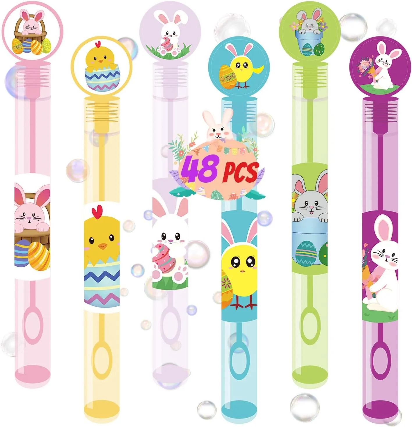 Mini Bubble Wands Assortment 6 Styles Kids Easter Basket Stuffers for Boys Girls, Bubble Blowing Gifts for Kids Party Favors crab birth dramatic instruct federal waxes 48PCS Easter Toys 