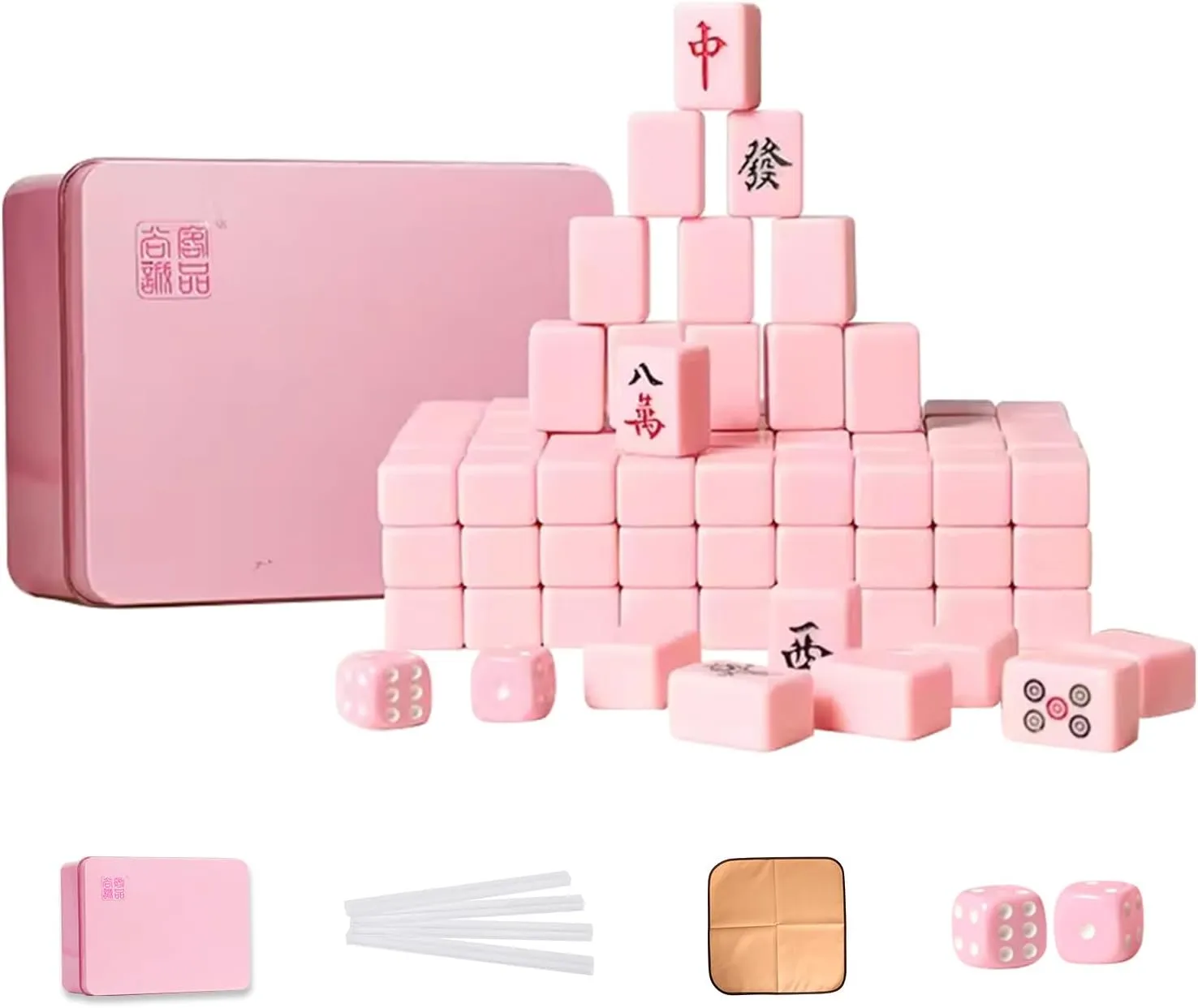 Mini Chinese Mahjong 144 Pieces pottery filter landform pet pipe Aqua Pink Iron Box All Hand Painted VPH 