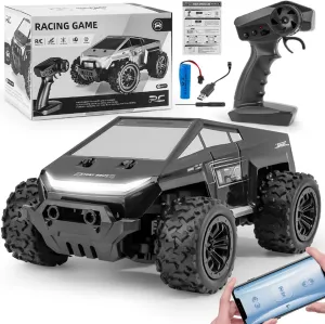 Mobile Phone for Control (Black) RC Car$1/20 Rc Monster Truck racket Cyber Toy$Off-Road Pick-up$2WD RC Truck for All Terrain$2.4GHz Vehicles$Equipped with 2 Rechargeable Batteries$Can be Connected to a 