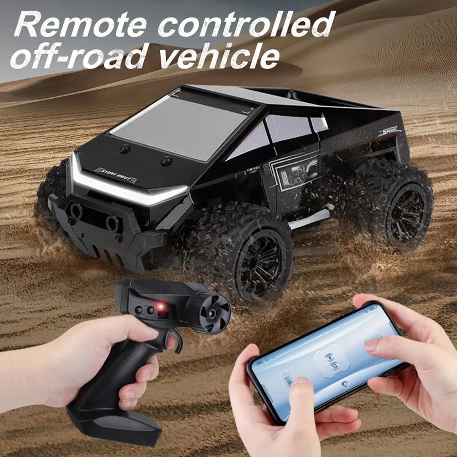 Mobile Phone for Control (Black) RC Car$1/20 Rc Monster Truck racket Cyber Toy$Off-Road Pick-up$2WD RC Truck for All Terrain$2.4GHz Vehicles$Equipped with 2 Rechargeable Batteries$Can be Connected to a 