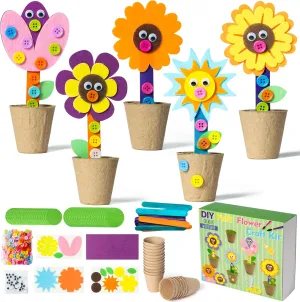 Mom Kids (16Pcs) WATINC Mother's domain Day Spring Felt Flower Craft Kits - Make Your Standing Flowers Gift Crafts with Buttons Flower Pot Decor, DIY Flowers Decorations Home School Fun Activities for 