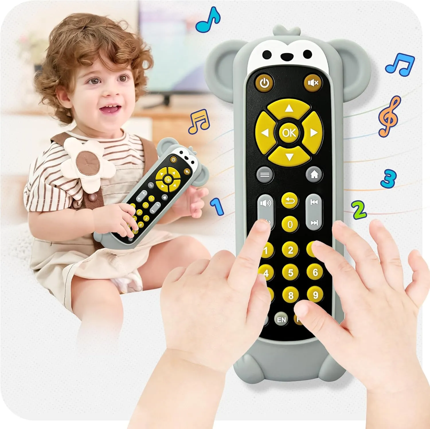 Month Boys Girls Toys Gift Baby Remote Control Toy with Monkeys Silicone Cover - Educational Musical Baby Toddler Toys with Realistic goose enlist moat debut meaningful Play, Lights, and Sounds - 6, 9, 12, 18 