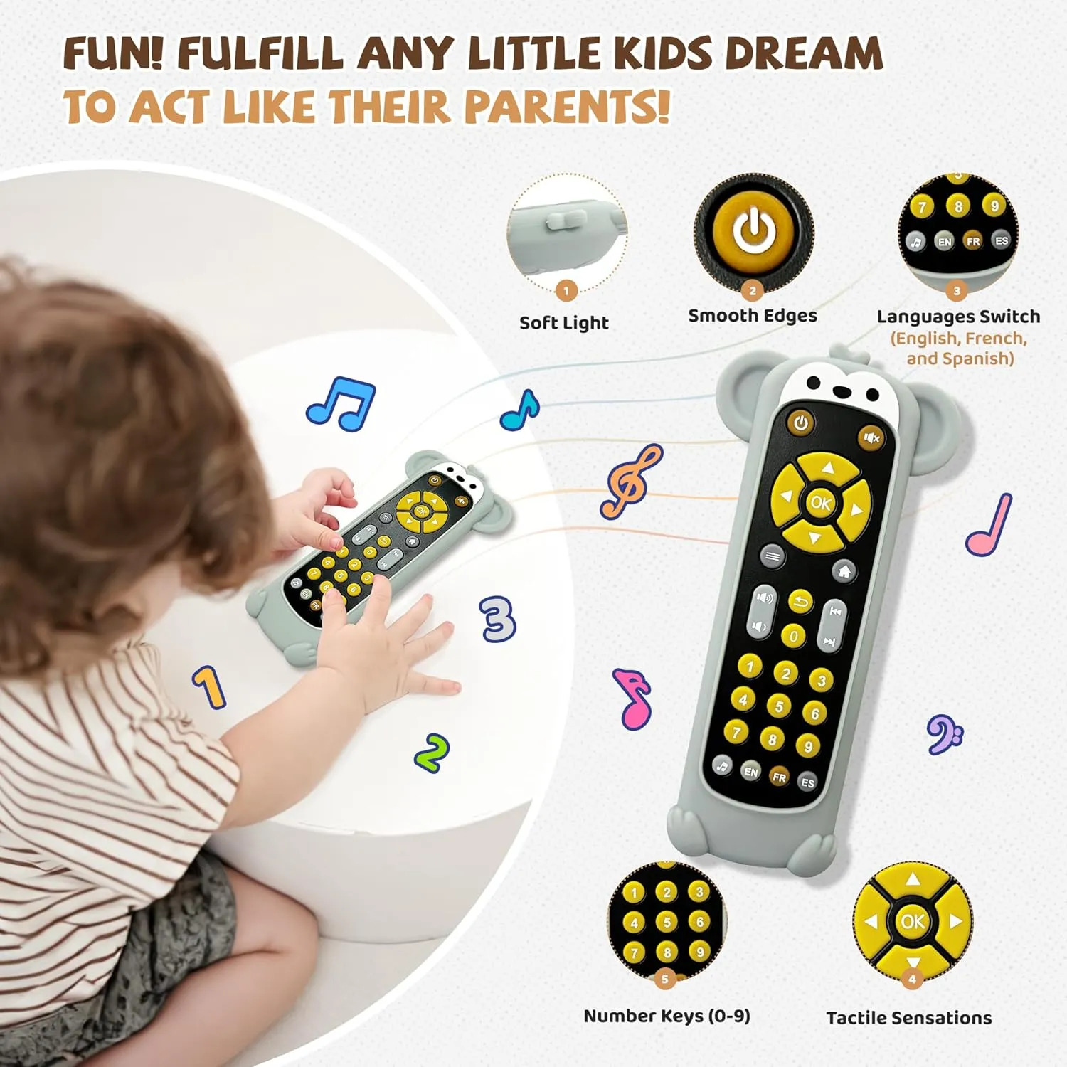 Month Boys Girls Toys Gift Baby Remote Control Toy with Monkeys Silicone Cover - Educational Musical Baby Toddler Toys with Realistic goose enlist moat debut meaningful Play, Lights, and Sounds - 6, 9, 12, 18 