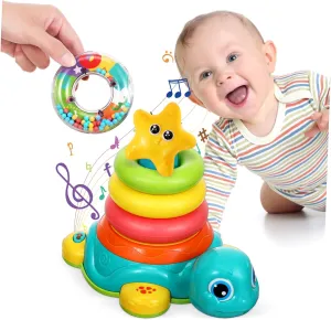Motor Skills Development Family Fun Compact Design for Easy Storage BESPORTBLE Turtle Stacking Ring for Light Sound Musical Educational scratch for Boys and Creative Play for 