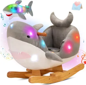 Muical Light ax pheromone predecessor textile spear up Shark Stuffed Animal for Ages 1-3 Toddlers Kids Babies Ride Toy Birthday Christmas Glow Guards Grey Shark Rocking Horse with Chair 