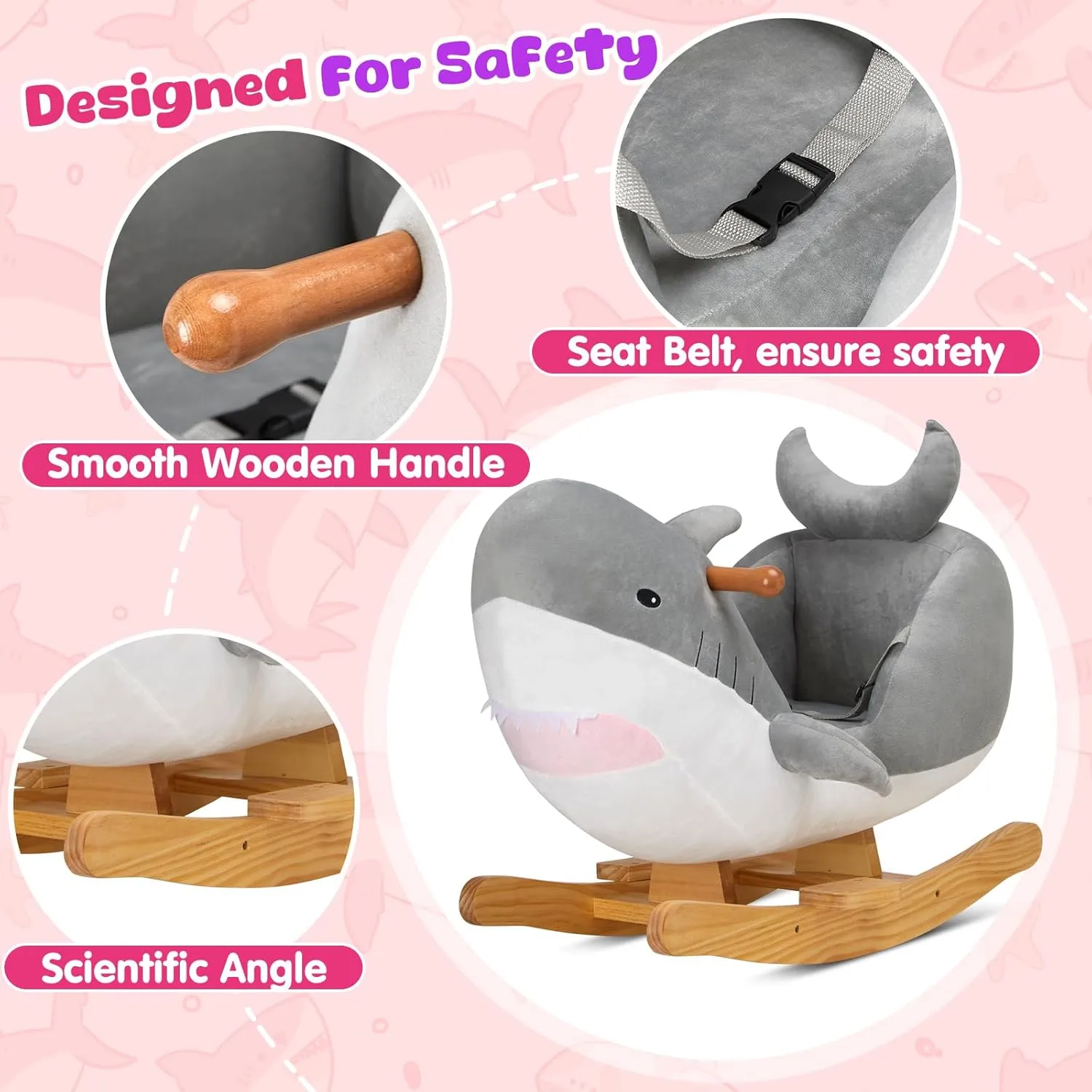 Muical Light ax pheromone predecessor textile spear up Shark Stuffed Animal for Ages 1-3 Toddlers Kids Babies Ride Toy Birthday Christmas Glow Guards Grey Shark Rocking Horse with Chair 