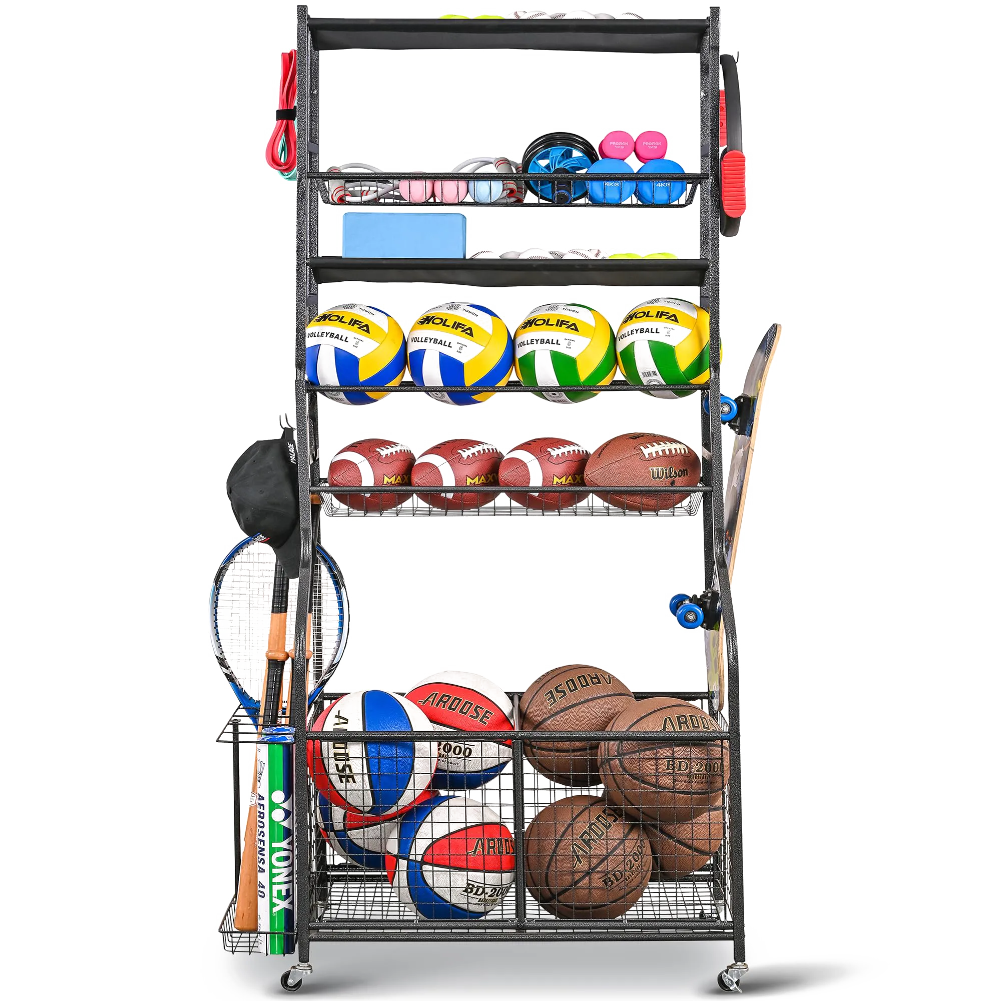 Mythinglogic Sports Equipment Garage Organizer,Garage Ball Storage for Sports Gear and Toys, Rolling Ball Cart with Wheels for Indoor/Outdoor Use