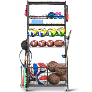 Mythinglogic Sports Equipment Garage Organizer,Garage Ball Storage for Sports Gear and Toys, Rolling Ball Cart with Wheels for Indoor/Outdoor Use