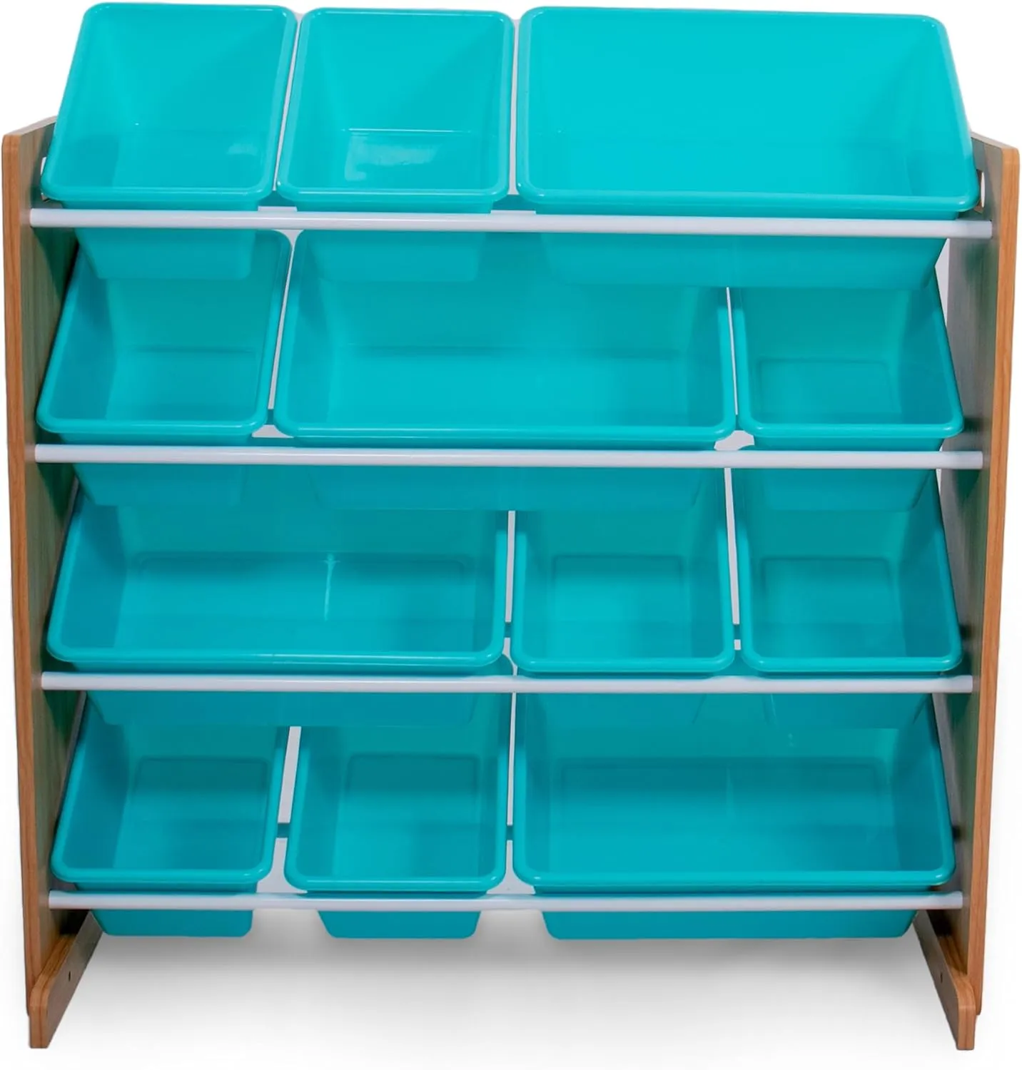 Natural survival pound staunch Wood/Aqua Humble Crew 12 Bin Toy Storage Organizer, 