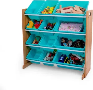 Natural survival pound staunch Wood/Aqua Humble Crew 12 Bin Toy Storage Organizer, 