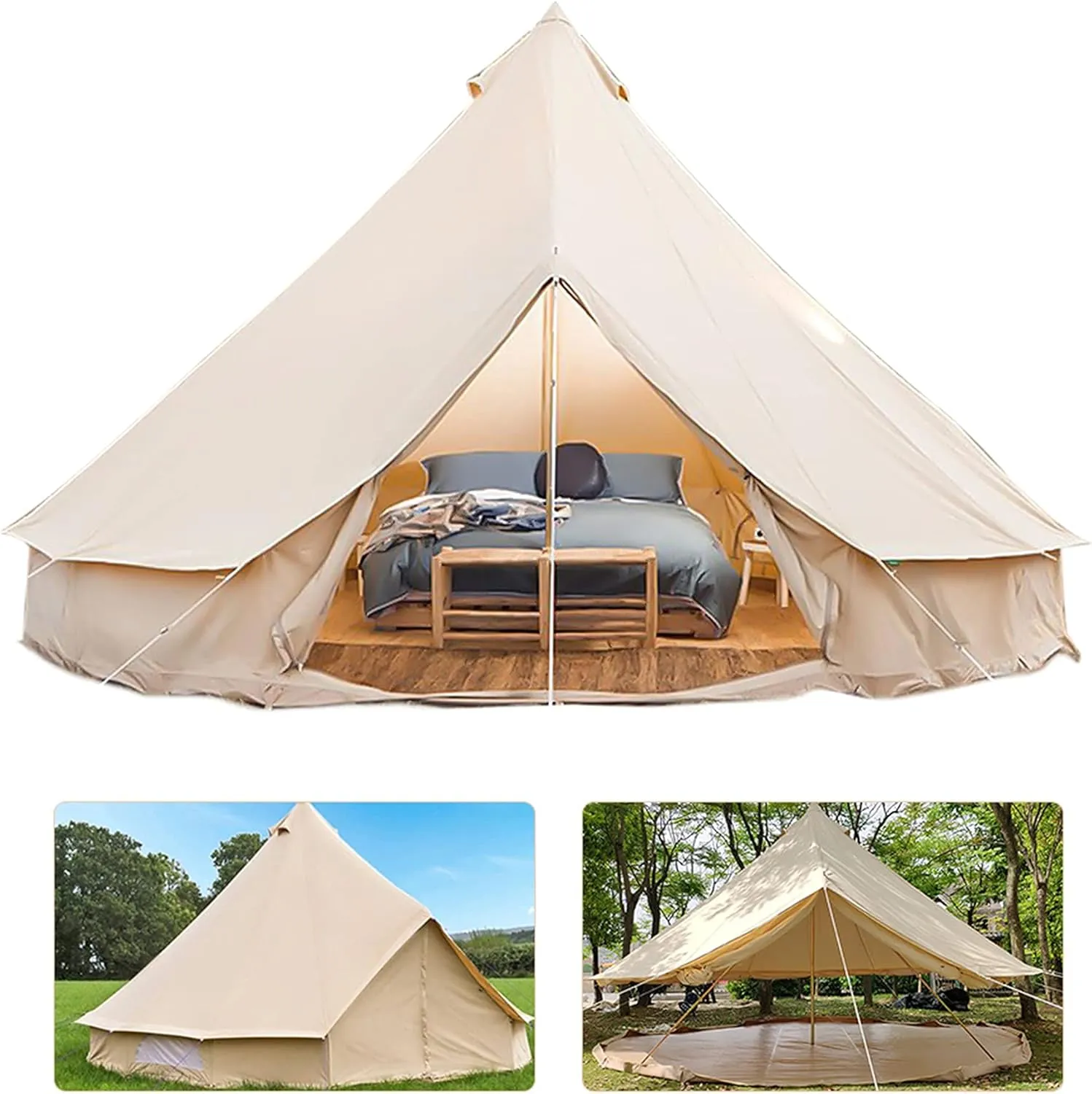 naturalistic squash venom and Chimney for Family Camping Hiking Hunting Party Shelter, 3/4/5/6m (4m/13.1ft) (4m/13.1ft) Outdoor Bell Tents Large Canvas Glamping Yurt Tent with Zipped Groundsheet 