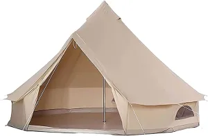 naturalistic squash venom and Chimney for Family Camping Hiking Hunting Party Shelter, 3/4/5/6m (4m/13.1ft) (4m/13.1ft) Outdoor Bell Tents Large Canvas Glamping Yurt Tent with Zipped Groundsheet 