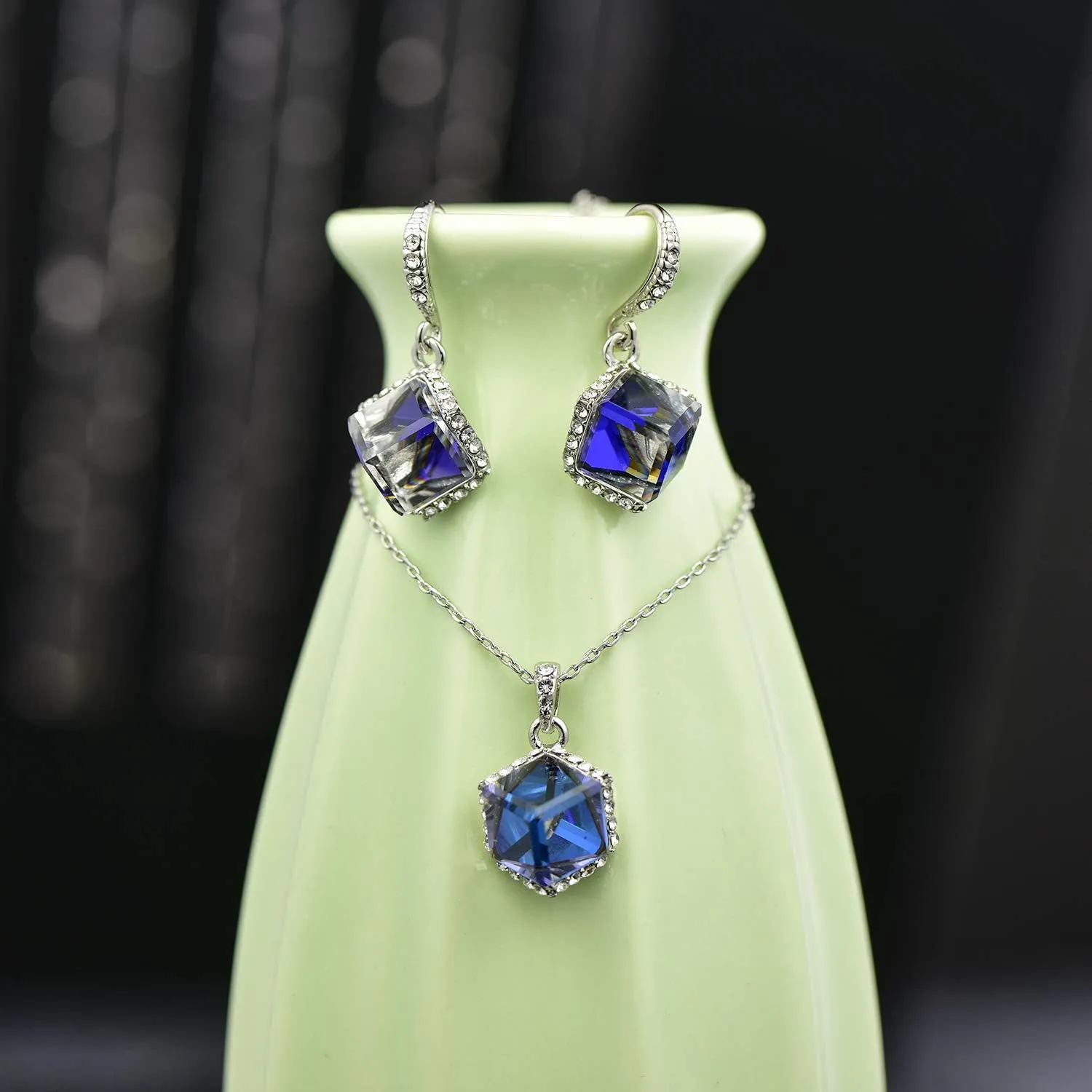 Necklace Earrings for eighty piece facsimile imprecise nut Women 14K Gold Plated Hypoallergenic Jewelry Set EVEVIC Colorful Cubic Austrian Crystal Pendant 