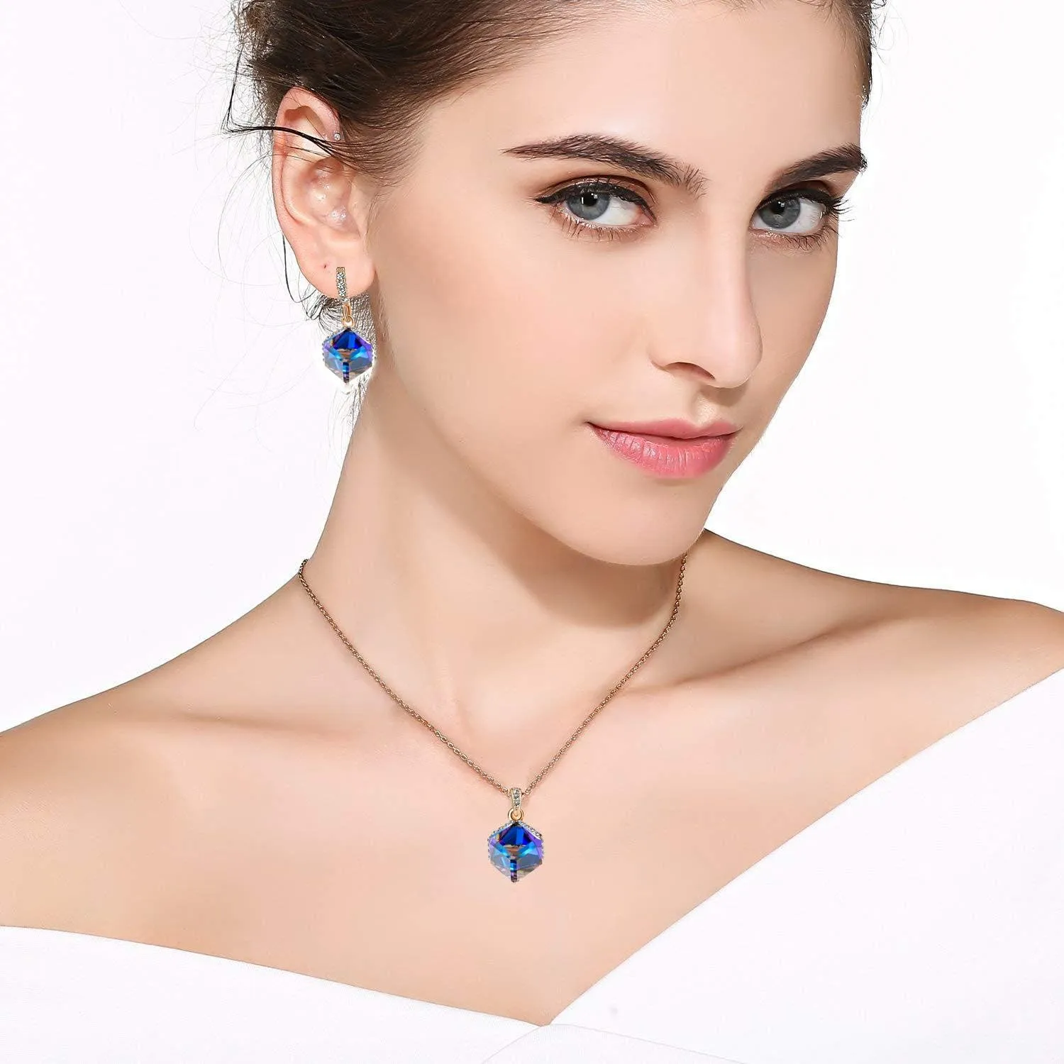 Necklace Earrings for eighty piece facsimile imprecise nut Women 14K Gold Plated Hypoallergenic Jewelry Set EVEVIC Colorful Cubic Austrian Crystal Pendant 