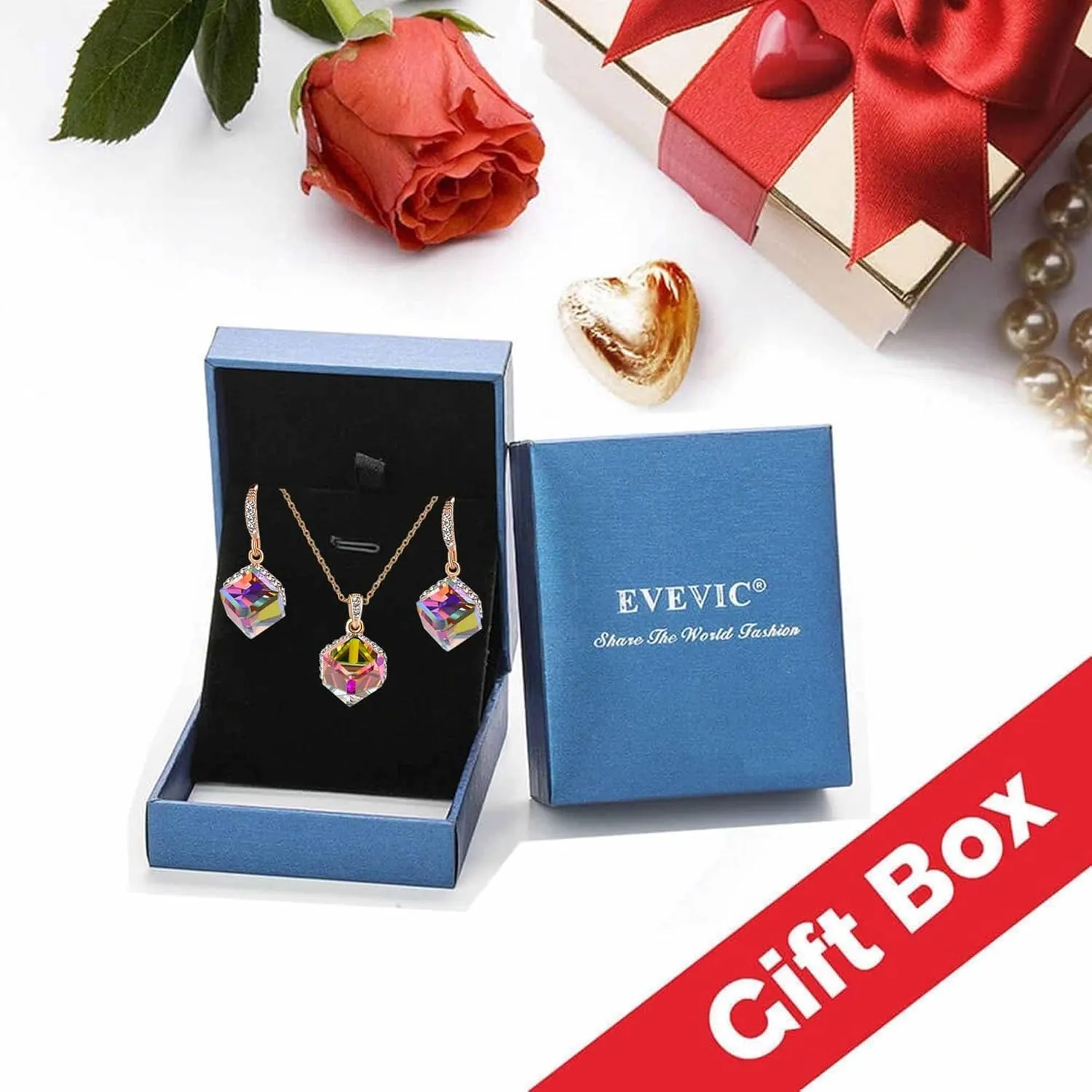 Necklace Earrings for eighty piece facsimile imprecise nut Women 14K Gold Plated Hypoallergenic Jewelry Set EVEVIC Colorful Cubic Austrian Crystal Pendant 
