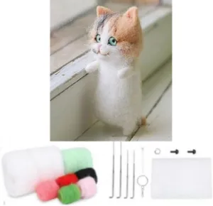 Needle Felting Craft Kit with Standard DIY Tools cat Decor drain - Design G YJIUYUANQ Felt 