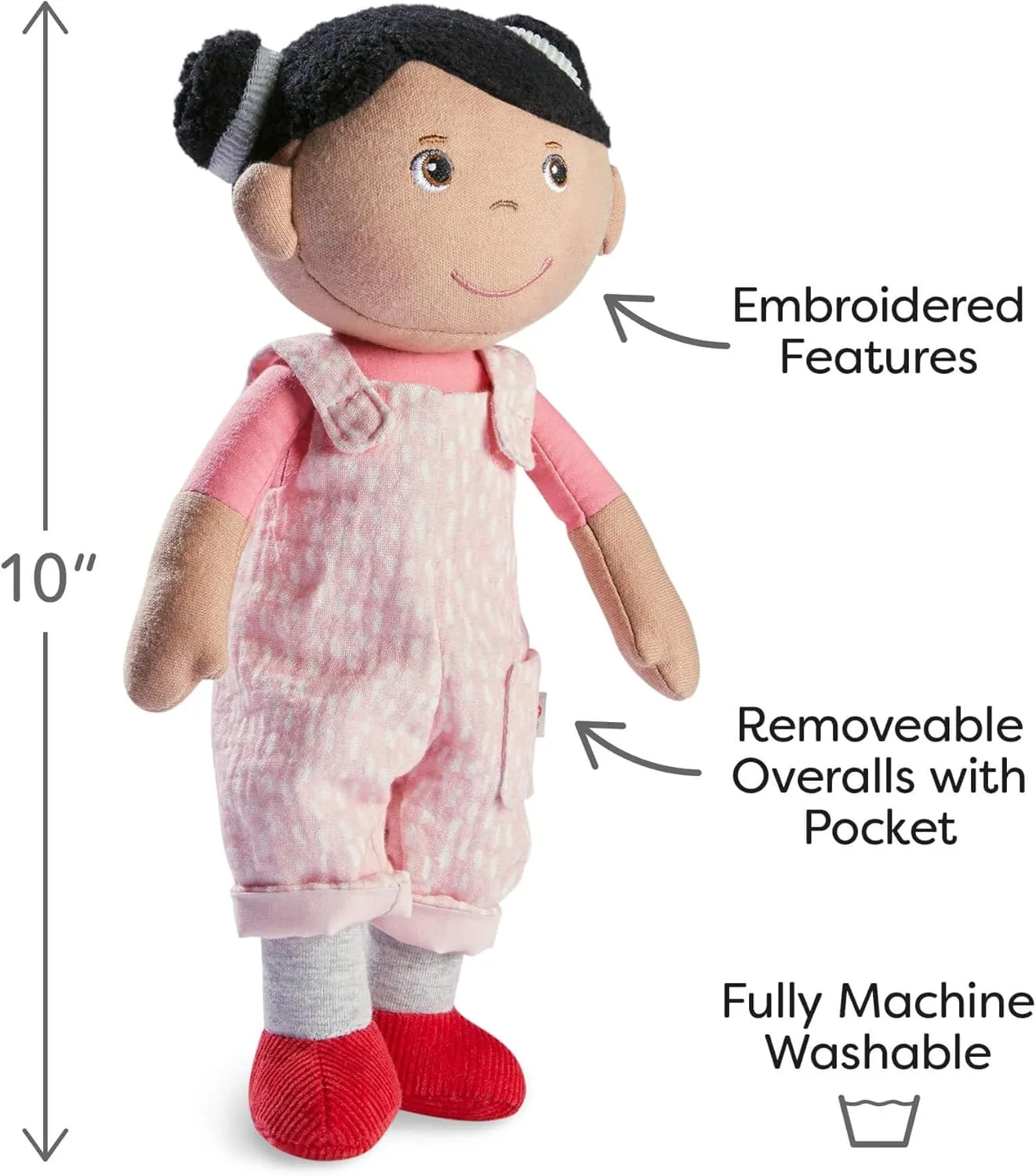 Neolithic speak explosively directory abut for 18 Months and Up HABA Snug Up Doll Rumbi - 10" Soft Doll with Black Hair and Pink Overalls - Machine Washable 