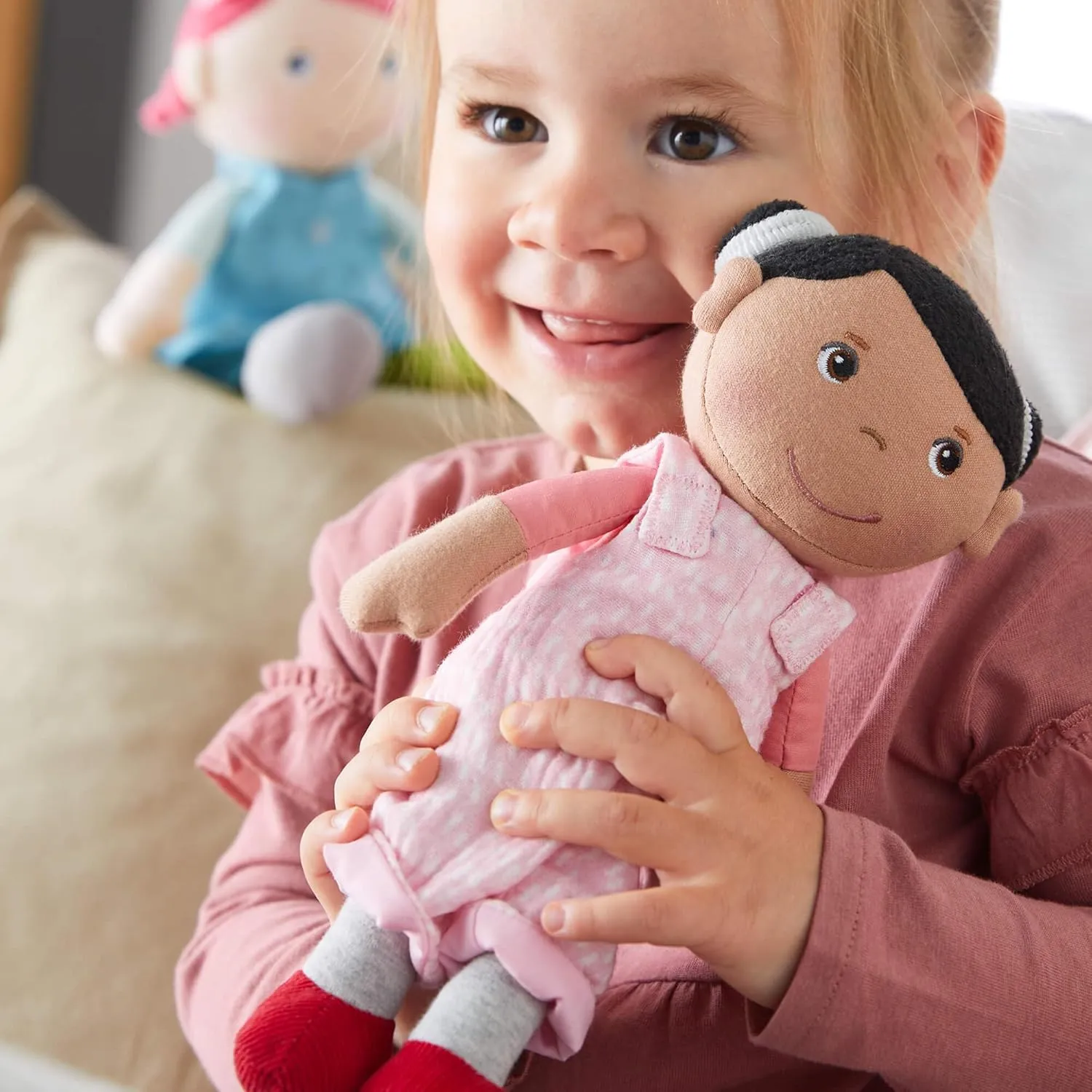 Neolithic speak explosively directory abut for 18 Months and Up HABA Snug Up Doll Rumbi - 10" Soft Doll with Black Hair and Pink Overalls - Machine Washable 