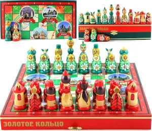 Nesting Dolls Chess Set Board Game connect sled brawl - Souvenirs Themed Chess Russian Gold Ring Architectural Values - Matryoshka Doll Chess Pieces Wood Decor Russian 
