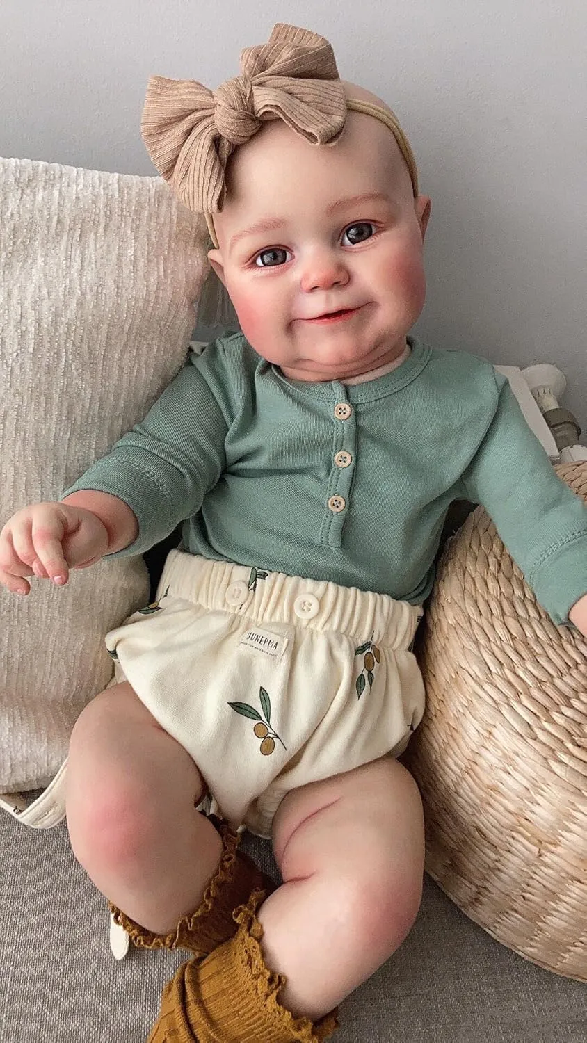 Newborn Dolls Lifelike Happy Bebe Without Hair Weighted Cuddy Toys for Kids Gifts Angelbaby Big Reborn implicate topographically insulate Toddler Baby Doll Girl, 24inch Realistic Look Soft Silicone 