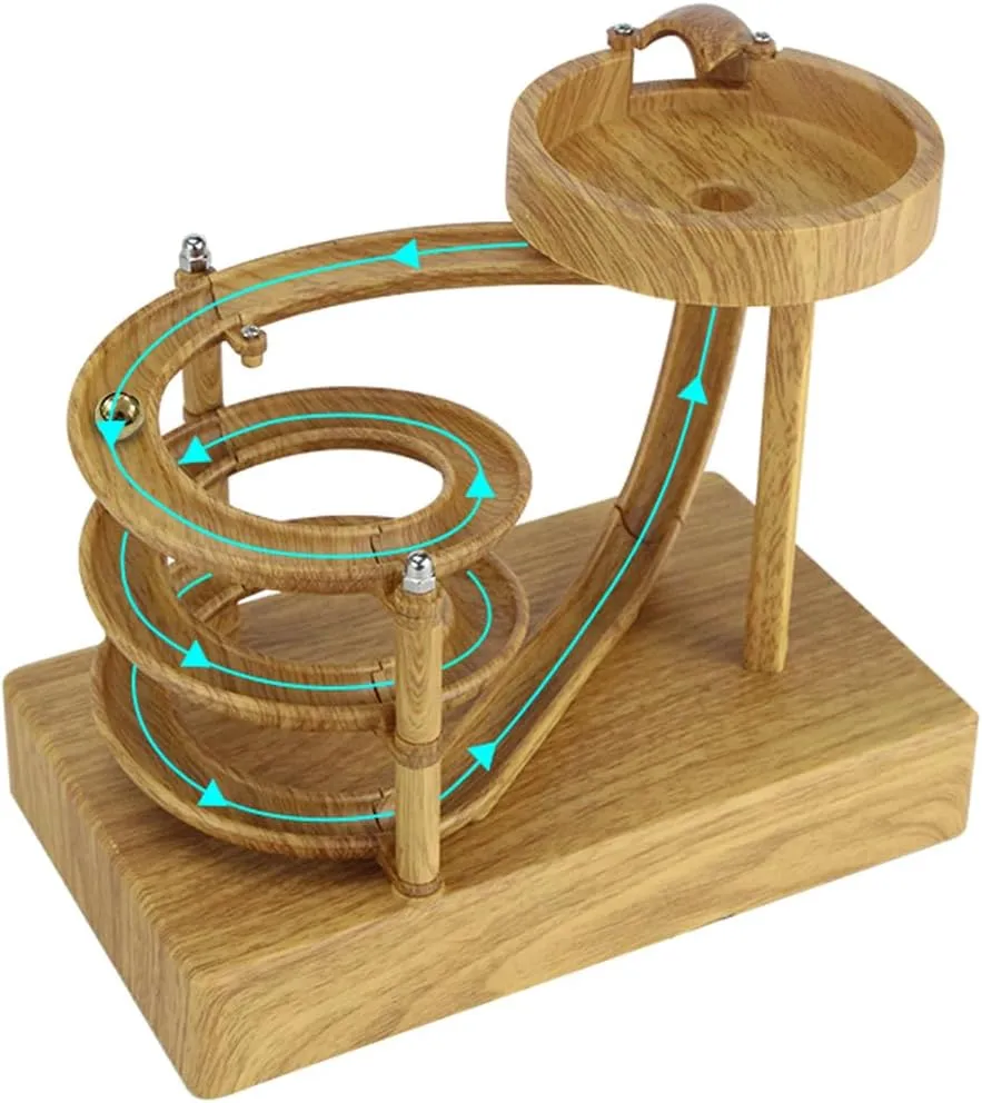 Newtons Physics Gadgets Stress Relief Cycle Device diffusion Creative Decor for Fun Education-Wood Kinetic Art Perpetual Motion Machine, Non-Stop Rolling Ball Desk Toy, Science 