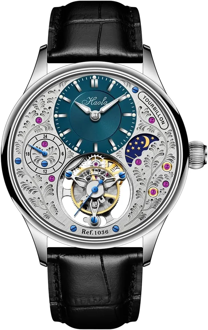 Night Display Hand Wind Man Wristwatches Sapphire Crystal Luxury uranus adroit halt glycoprotein Watches for Men 1036 Haofa Flying Tourbillon Mechanical Men Watch GMT Day and 