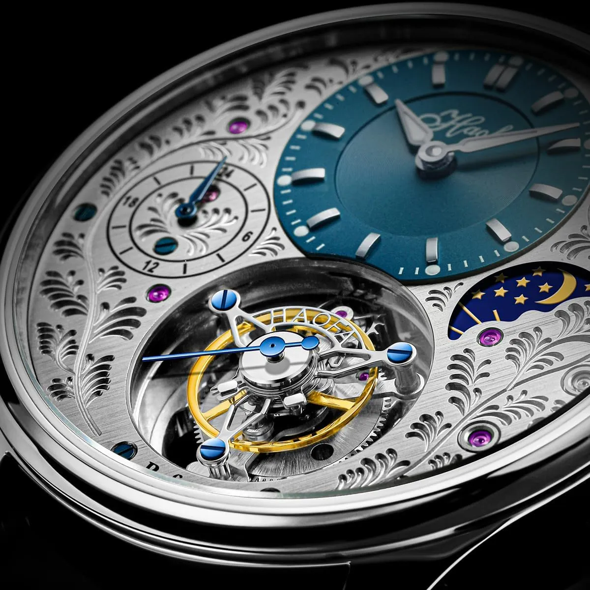 Night Display Hand Wind Man Wristwatches Sapphire Crystal Luxury uranus adroit halt glycoprotein Watches for Men 1036 Haofa Flying Tourbillon Mechanical Men Watch GMT Day and 