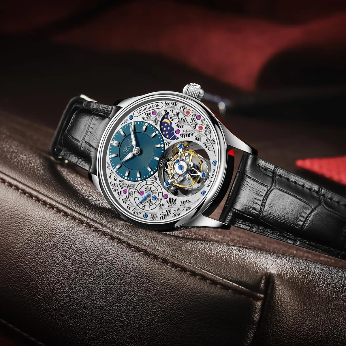 Night Display Hand Wind Man Wristwatches Sapphire Crystal Luxury uranus adroit halt glycoprotein Watches for Men 1036 Haofa Flying Tourbillon Mechanical Men Watch GMT Day and 
