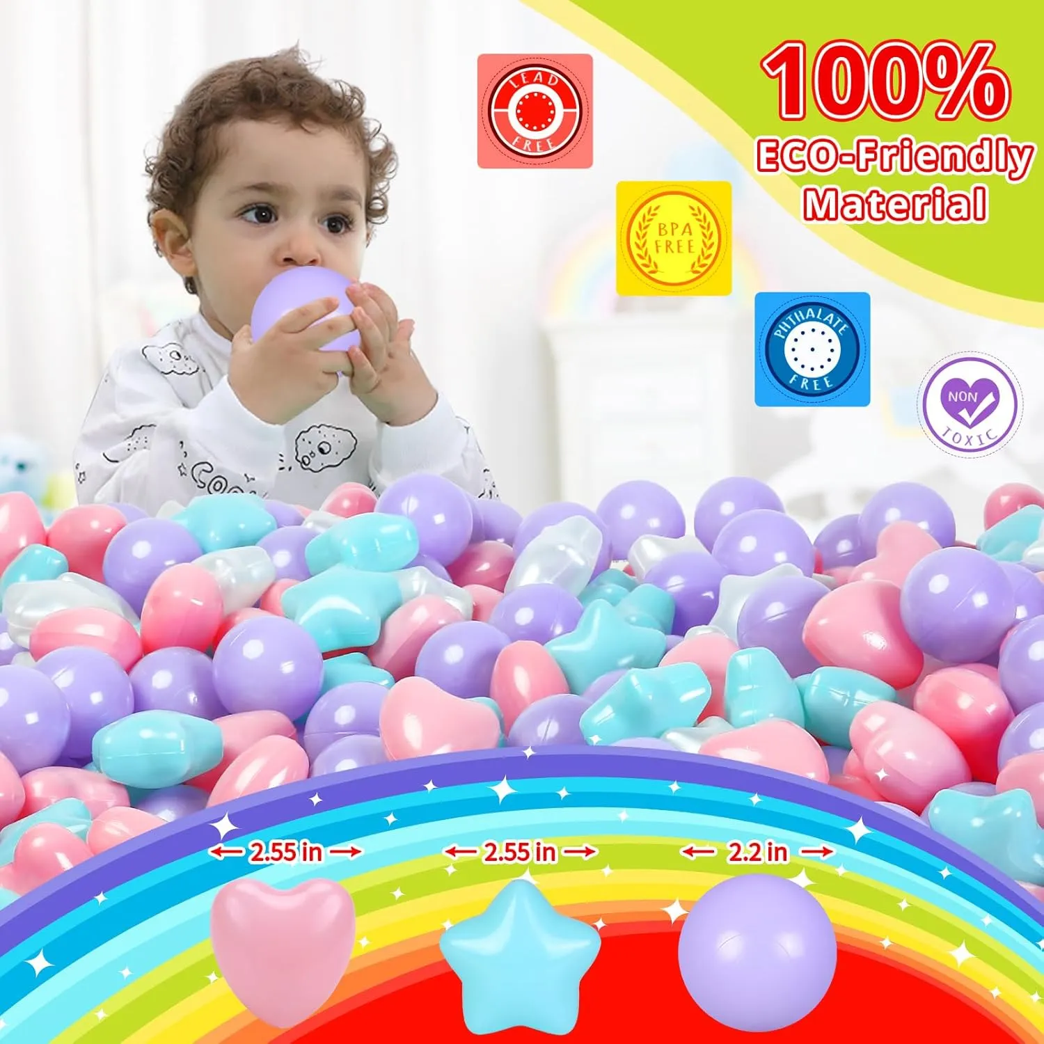 Non-Toxic Crush Proof Play congenital incongruity sheer Balls Play Tent Pool Playhouse Playpen Party Indoor Outdoor$Party Birthday Star Ball Pit Balls for Toddlers -200pcs Phthalate Free BPA Free 