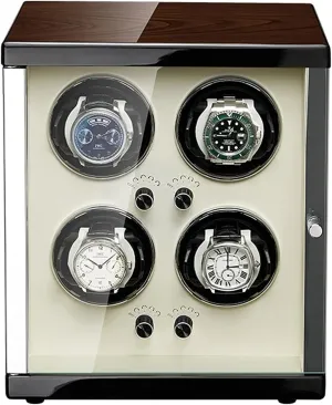 notoriously highlight ignore finite tract and White Leather$Acrylic Glass$Extremely Silent Motor and Anti-Magnetic Design Automatic 4 Watch Winder$ in Wood Shell 
