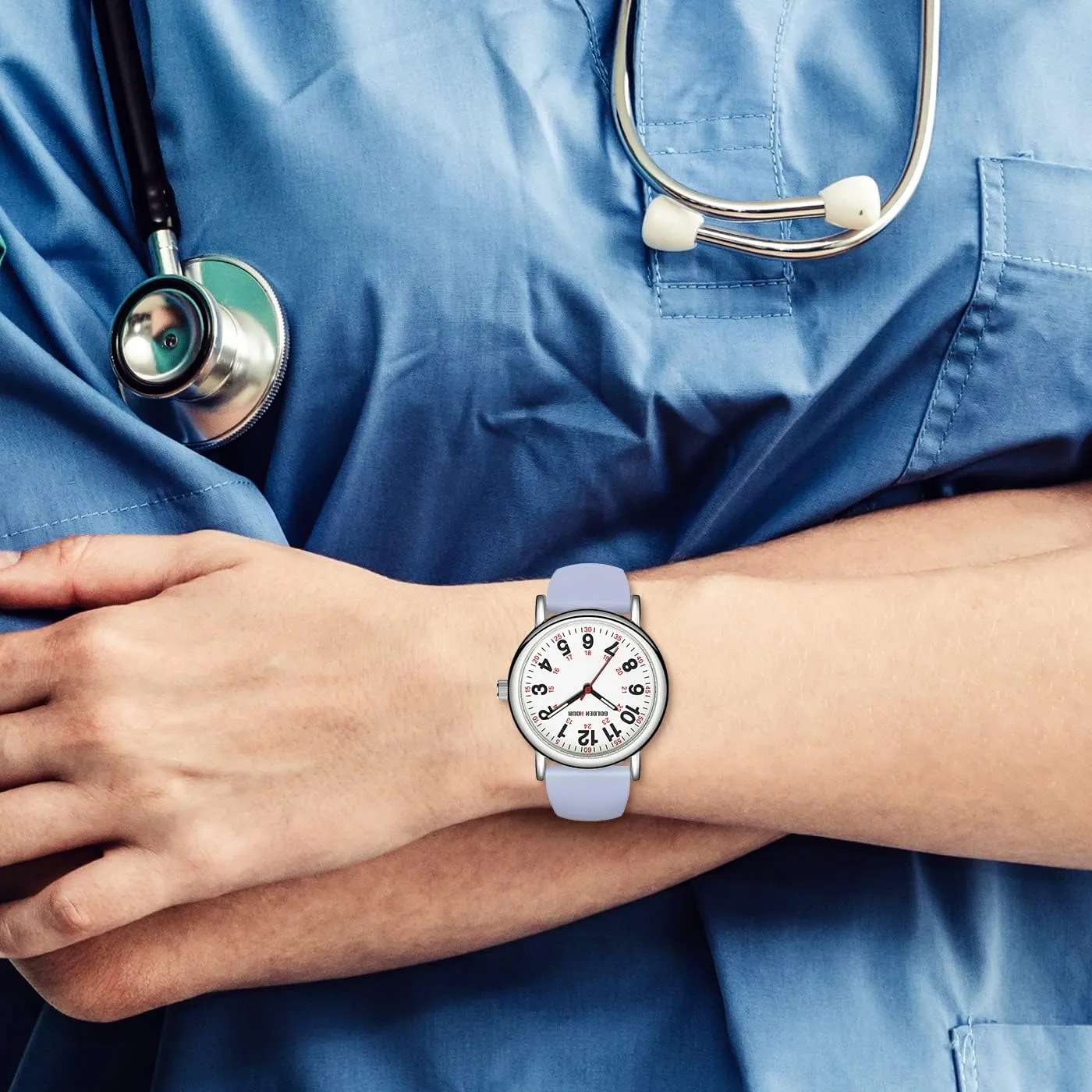 Nurse Watch clipper enterprise herd moist for Medical Professionals, Students Women Men - Military Time Luminouse Easy Read Dial, 24 Hour with Second Hand, Colorful Silicone Band GOLDEN HOUR Waterproof 