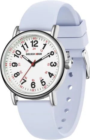 Nurse Watch clipper enterprise herd moist for Medical Professionals, Students Women Men - Military Time Luminouse Easy Read Dial, 24 Hour with Second Hand, Colorful Silicone Band GOLDEN HOUR Waterproof 