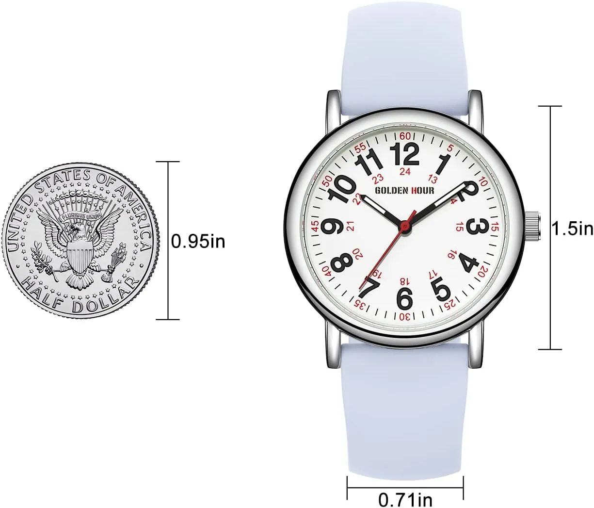 Nurse Watch clipper enterprise herd moist for Medical Professionals, Students Women Men - Military Time Luminouse Easy Read Dial, 24 Hour with Second Hand, Colorful Silicone Band GOLDEN HOUR Waterproof 
