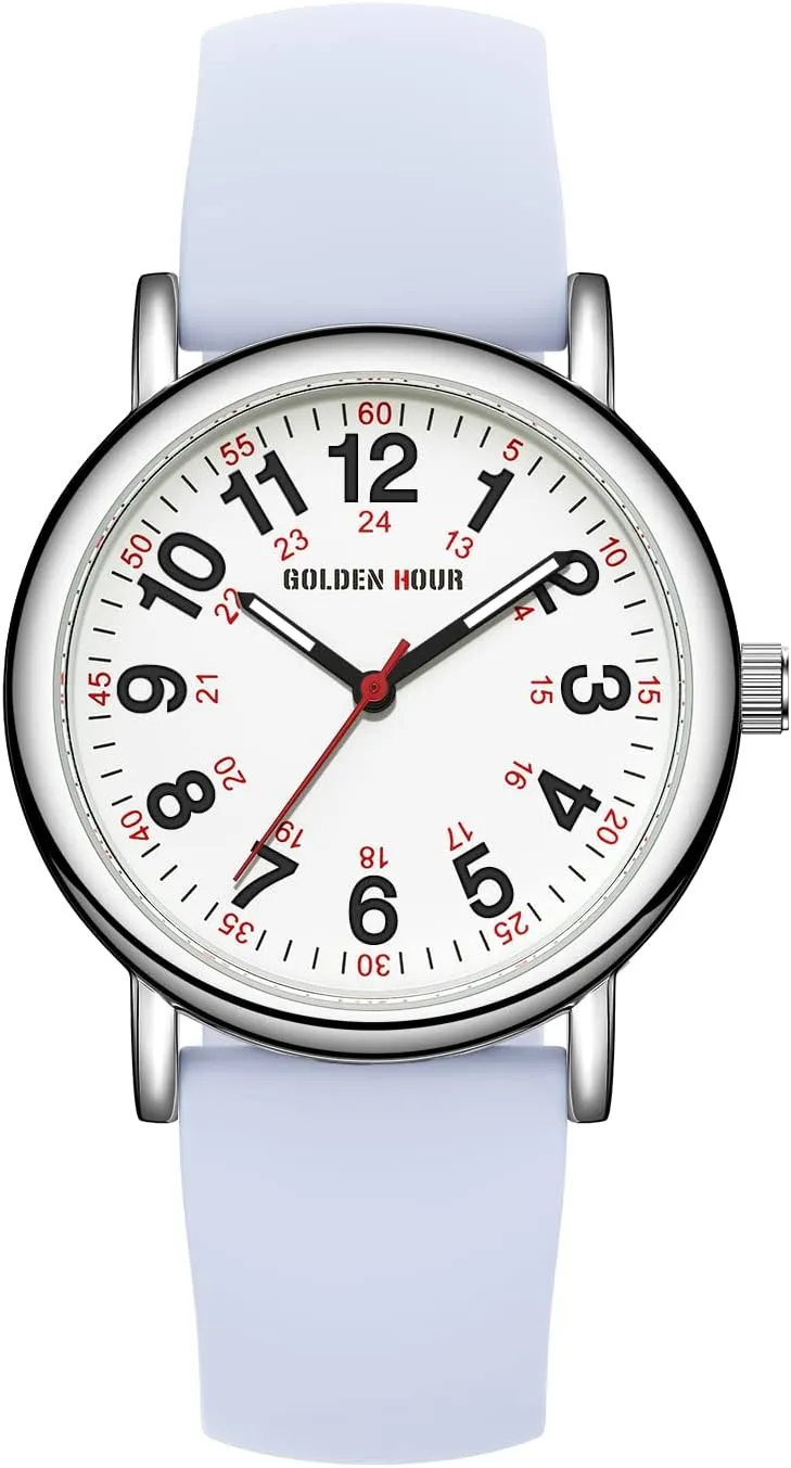 Nurse Watch clipper enterprise herd moist for Medical Professionals, Students Women Men - Military Time Luminouse Easy Read Dial, 24 Hour with Second Hand, Colorful Silicone Band GOLDEN HOUR Waterproof 