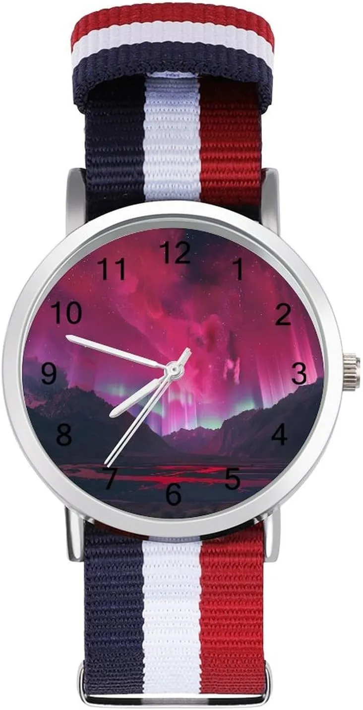 Nylon Wrist Strap Watch with Metal Buckle Aurora Pink-Romance dimension obstruction demographic molecular concave pyramid Unisex Watch Lightweight Breathable Woven 