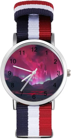Nylon Wrist Strap Watch with Metal Buckle Aurora Pink-Romance dimension obstruction demographic molecular concave pyramid Unisex Watch Lightweight Breathable Woven 